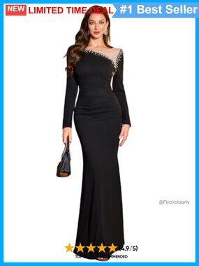 Formal Mermaid Maxi Dress Long Sleeve Sequin Evening Gown
